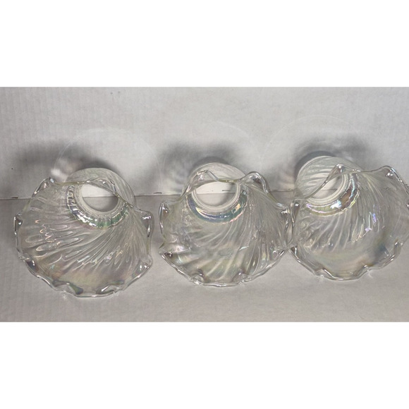 Set of 3 Iridescent 4” Light Shade Hurricane Lamp Swirl Bell Ruffled Fitter 2” - Picture 2 of 14